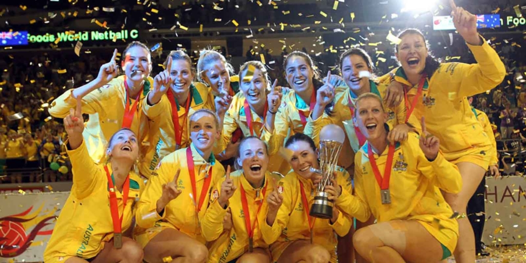 Australia celebrate with trophy at the 2011 World Netball Championships